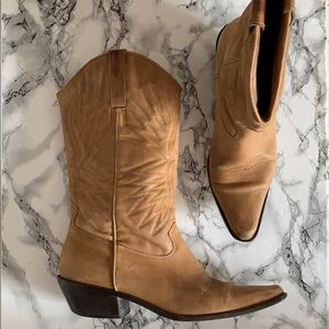 Gorgeous Vintage Tan Leather Cowboy Boots Size 9.5